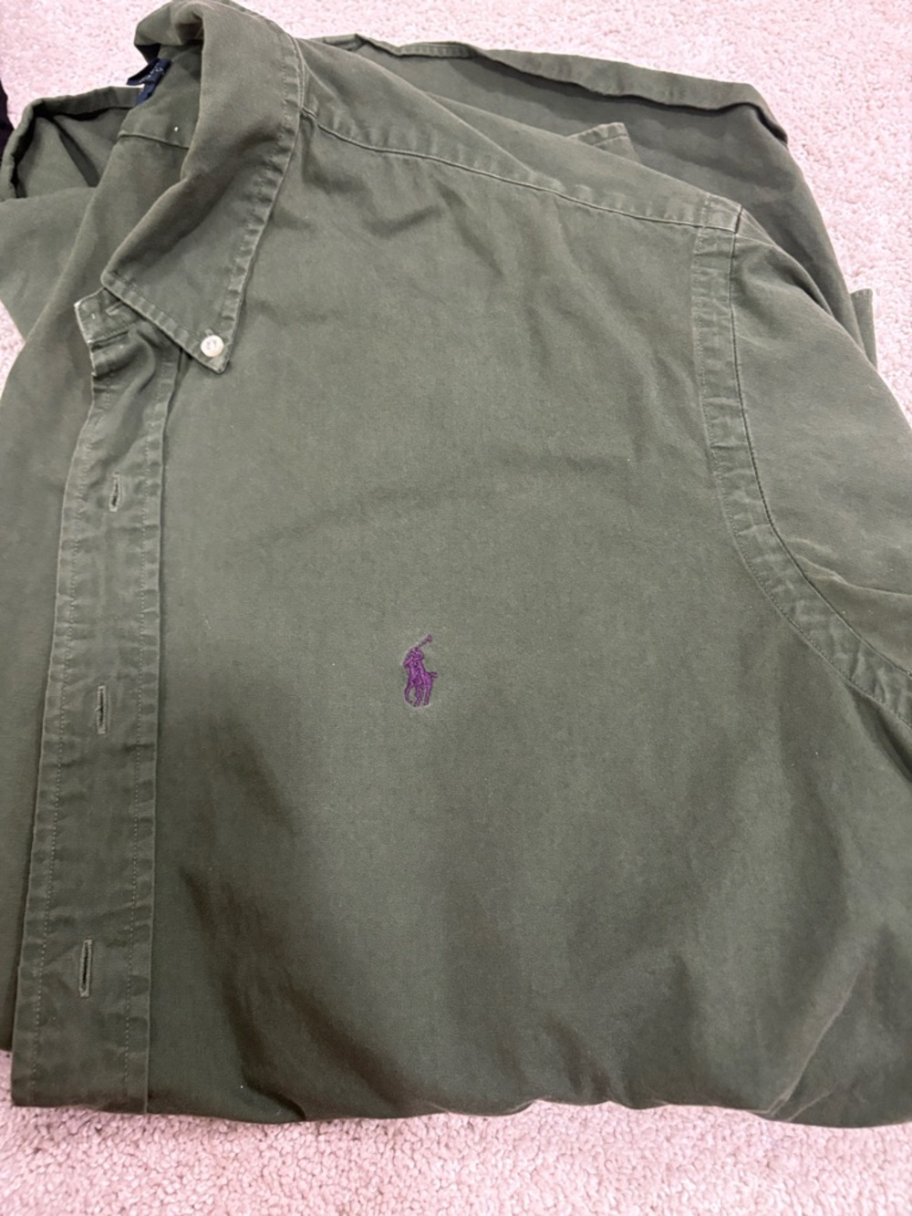 Ralph Lauren Olive Green Button-Down Shirt with Navy Tag